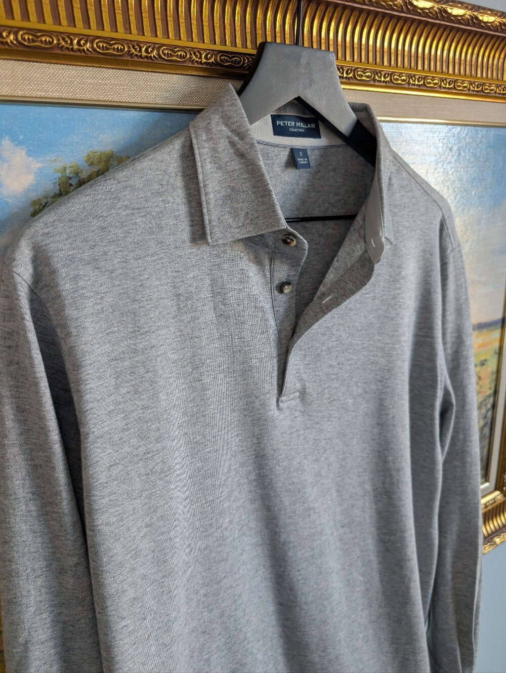 Peter Millar Gray Long-Sleeve Knit Polo
